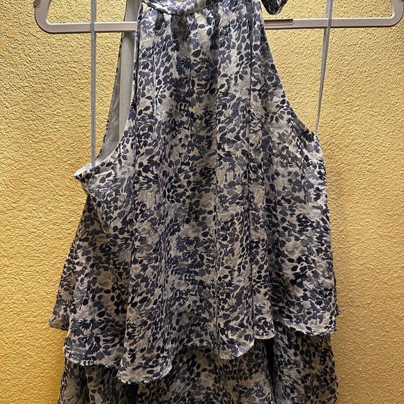 EXPRESS 2tiered chiffon sheer fully lined sleeveless hi tie neck cascade top| XS - Picture 3 of 8